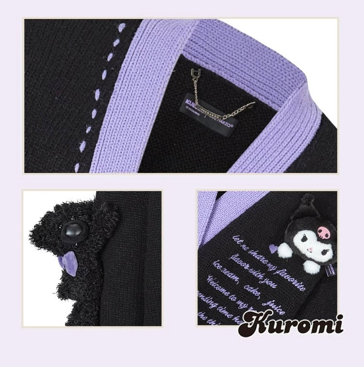 13DE MARZO Kuromi Bear Suture Cardigan Black