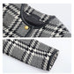 Concise-White Houndstooth Crew Neck Wool Short Coat and Skirt Set