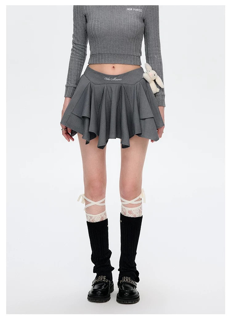 13DE MARZO Asymmetrical Pleated Cake Skort Grey