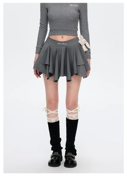 13DE MARZO Asymmetrical Pleated Cake Skort Grey