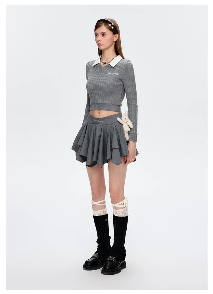 13DE MARZO Asymmetrical Pleated Cake Skort Grey