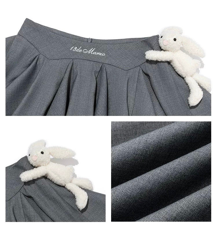 13DE MARZO Asymmetrical Pleated Cake Skort Grey