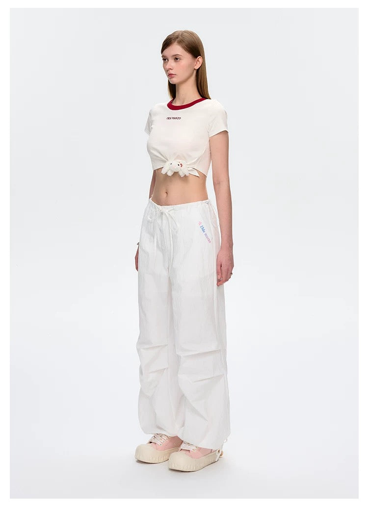 13DE MARZO Hawaii Bear Drawstring Pants White