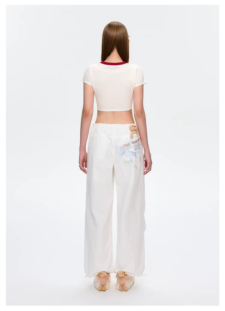 13DE MARZO Hawaii Bear Drawstring Pants White