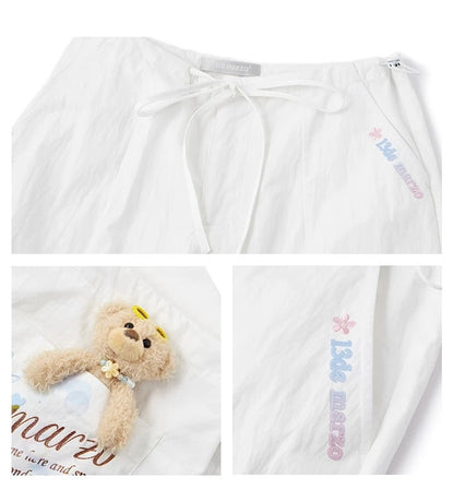 13DE MARZO Hawaii Bear Drawstring Pants White