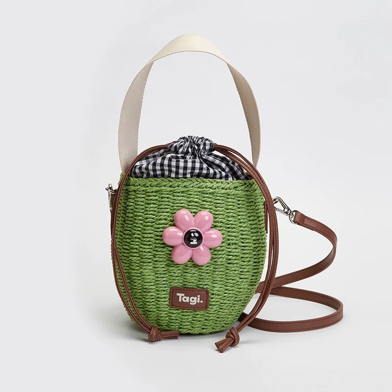 Tagi Blooming Woven Bucket Bag Forest