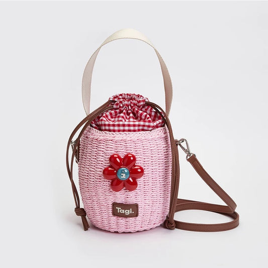 Tagi Blooming Woven Bucket Bag Berry