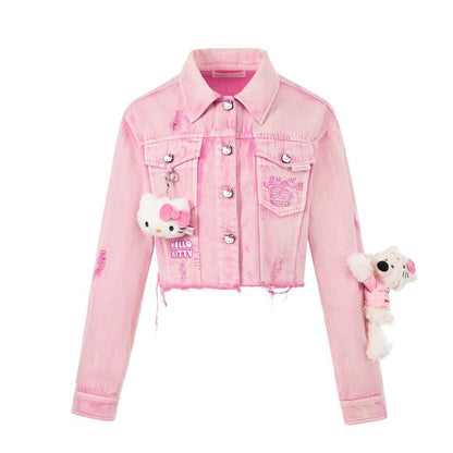 13DE MARZO Hello Kitty Bear Broken Denim Jacket Ballet Slipper