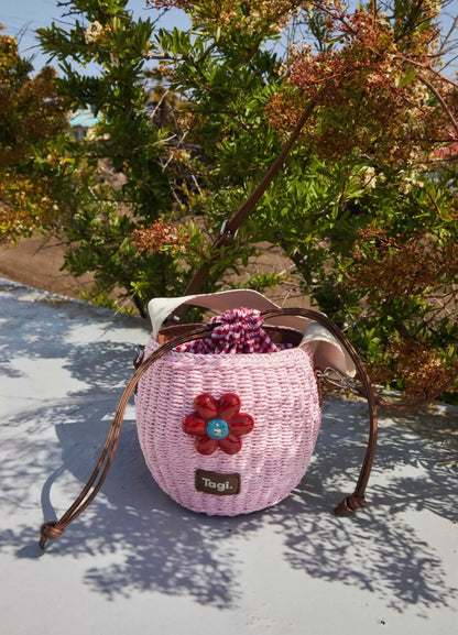 Tagi Blooming Woven Bucket Bag Berry