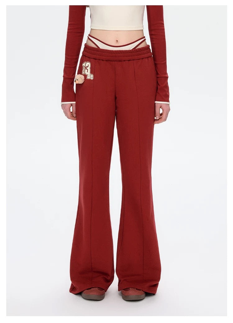 13DE MARZO Faux Two-Piece Vintage Sweat Pants Red