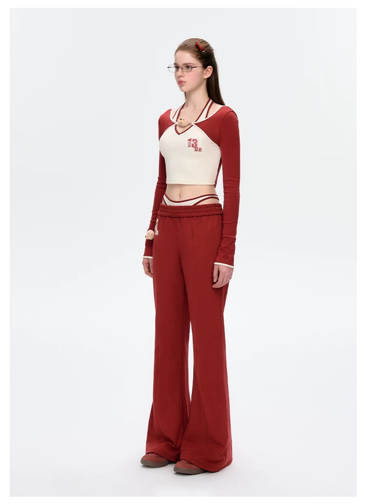 13DE MARZO Faux Two-Piece Vintage Sweat Pants Red