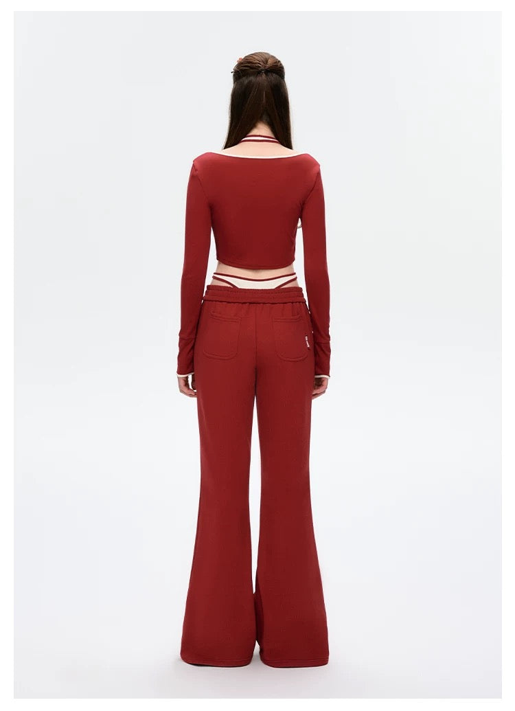 13DE MARZO Faux Two-Piece Vintage Sweat Pants Red