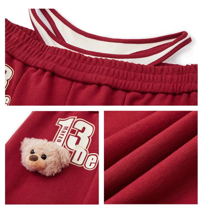 13DE MARZO Faux Two-Piece Vintage Sweat Pants Red