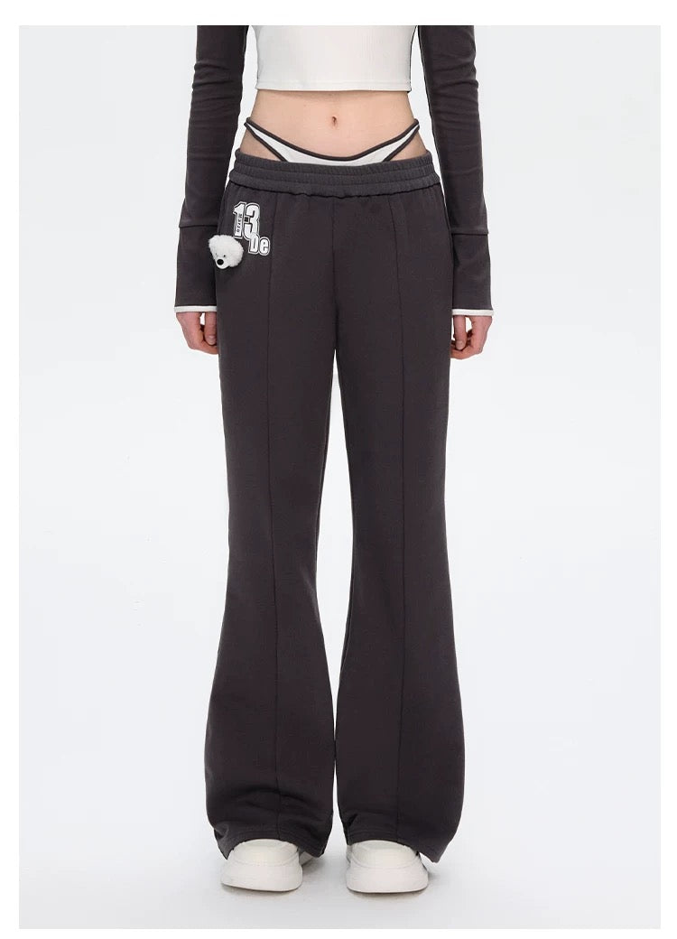 13DE MARZO Faux Two-Piece Vintage Sweat Pants Dark Grey