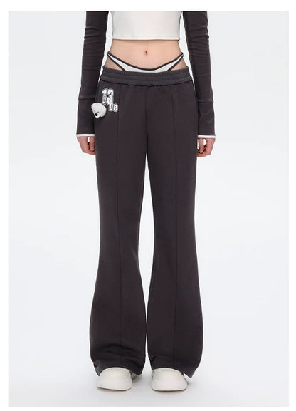 13DE MARZO Faux Two-Piece Vintage Sweat Pants Dark Grey