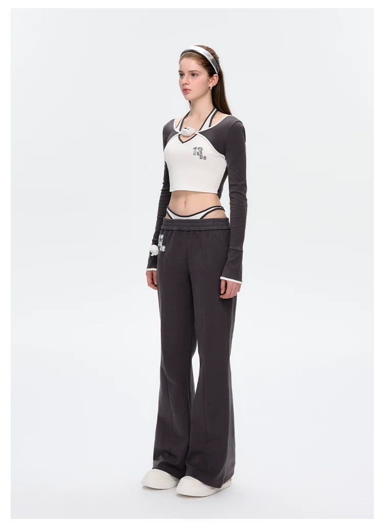 13DE MARZO Faux Two-Piece Vintage Sweat Pants Dark Grey