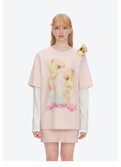 13DE MARZO Luminous Bear Sketch T-shirt Pink