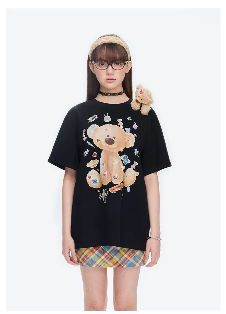 13DE MARZO Bear Stickers T-Shirt Black