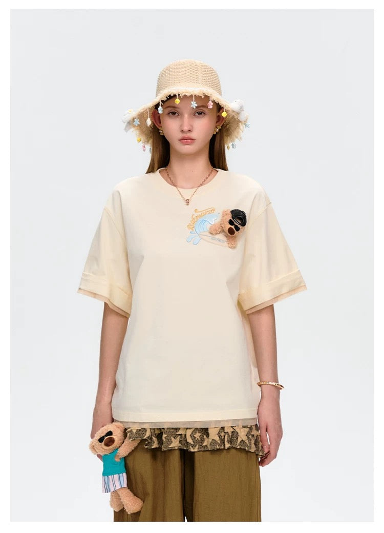 13DE MARZO Surfing Bear T-Shirt White