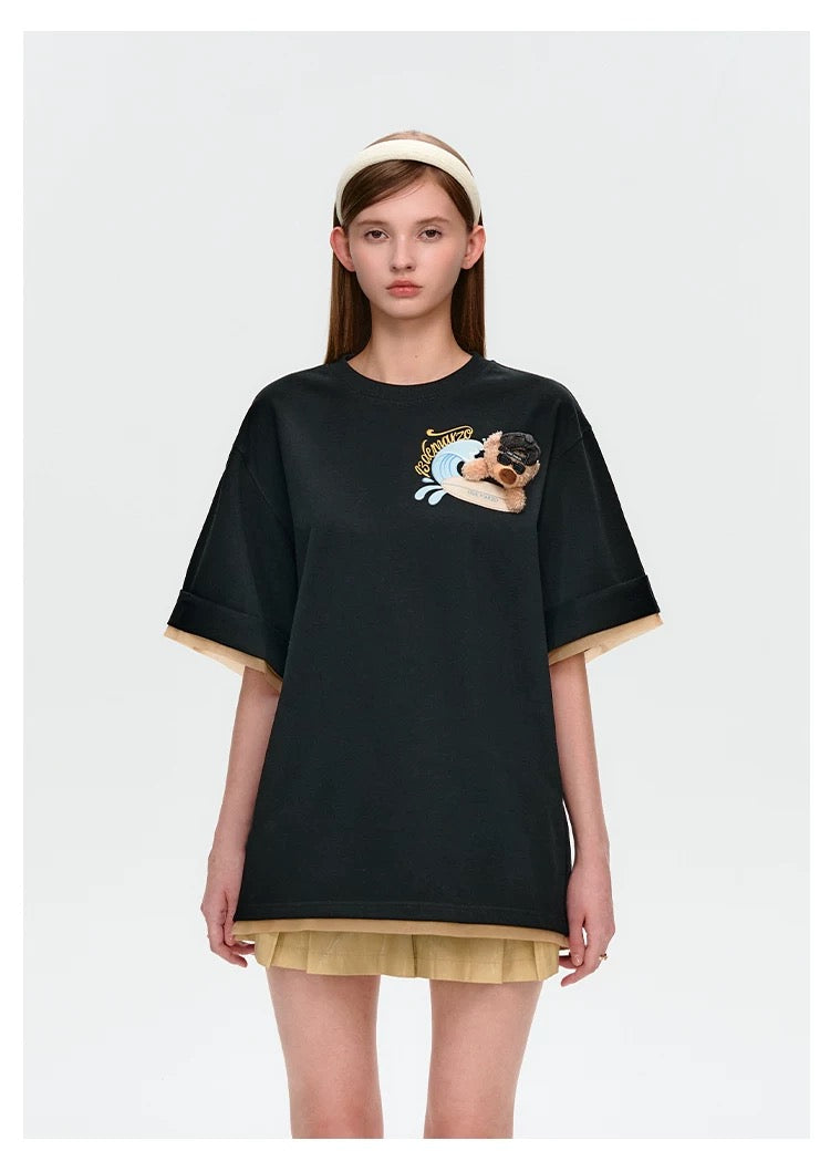 13DE MARZO Surfing Bear T-Shirt Black