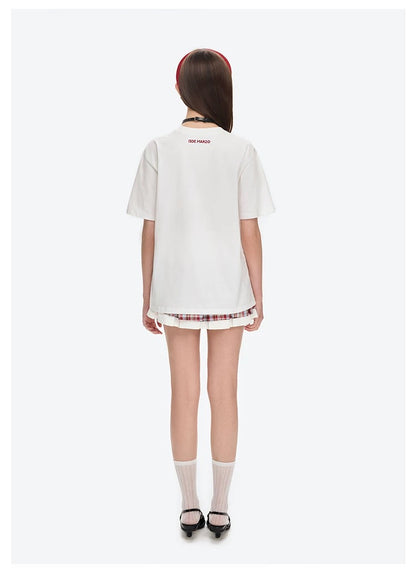 13DE MARZO Doozoo Checked Ribbon T-Shirt White