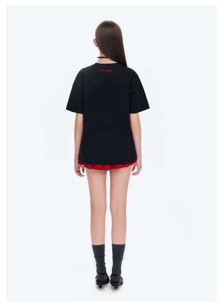 13DE MARZO Doozoo Checked Ribbon T-Shirt Black