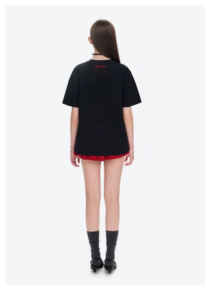 13DE MARZO Doozoo Checked Ribbon T-Shirt Black