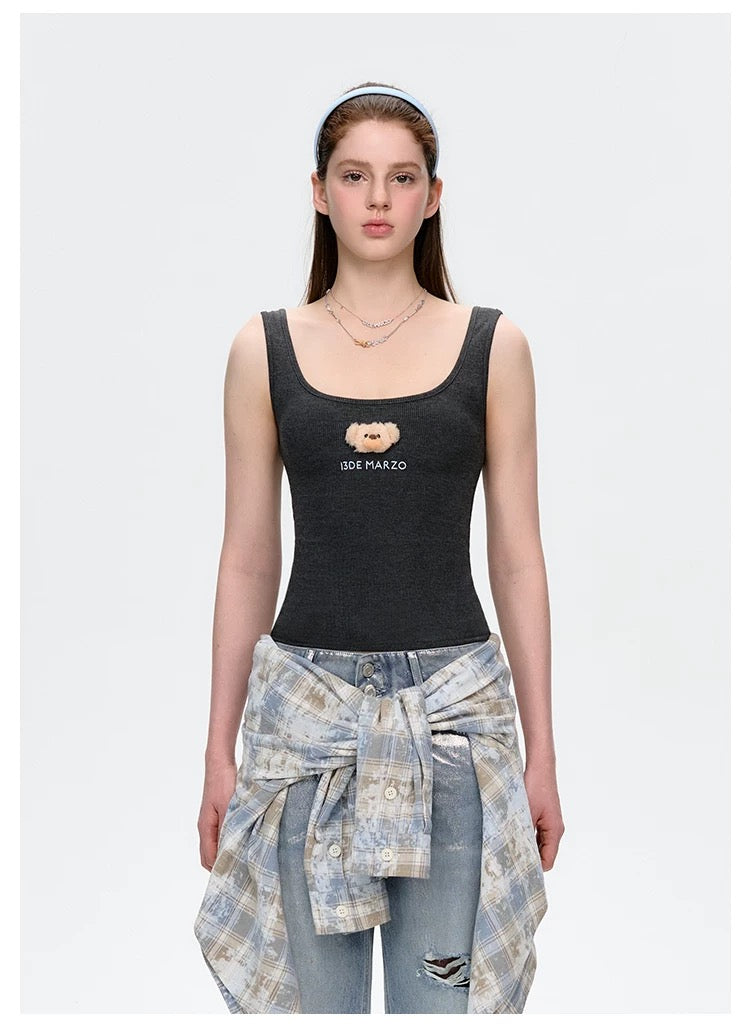 13DE MARZO Bear Basic Tank Dark Grey