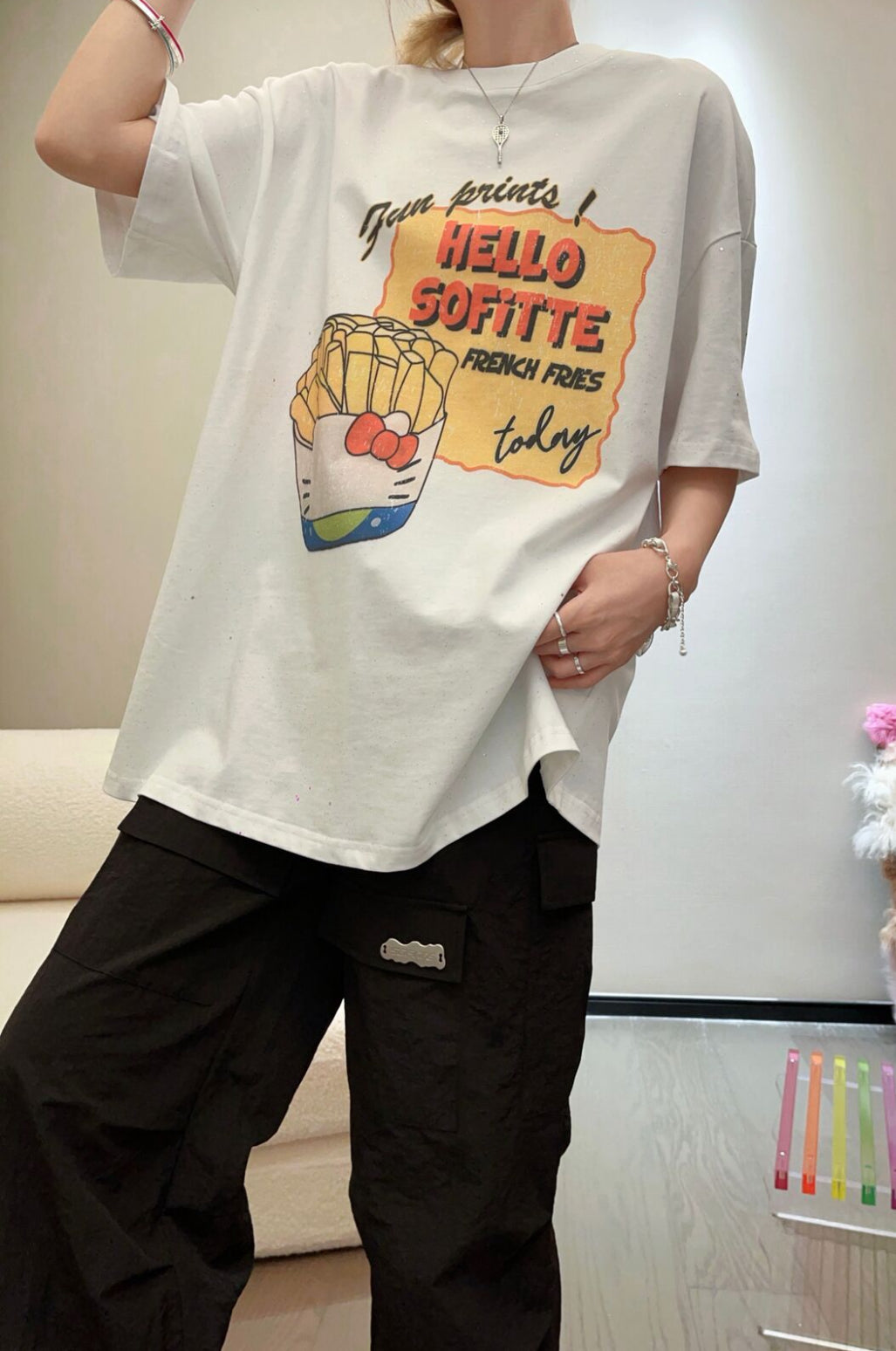 Sofitte Hello Kitty Graffiti French Fries Tee White