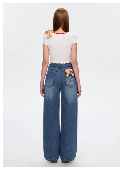 13DE MARZO Distressed Logo Decorated Jeans Blue