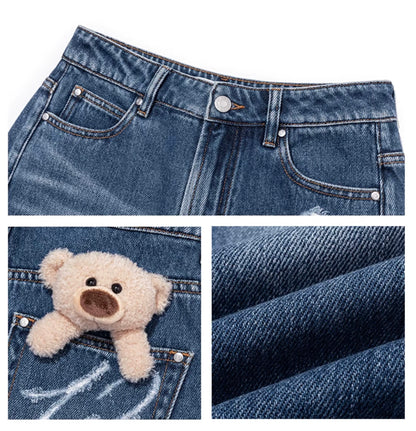 13DE MARZO Distressed Logo Decorated Jeans Blue