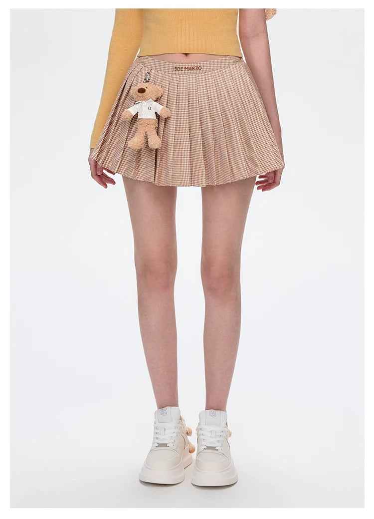 13DE MARZO Plaid Pleated Skirt Brown