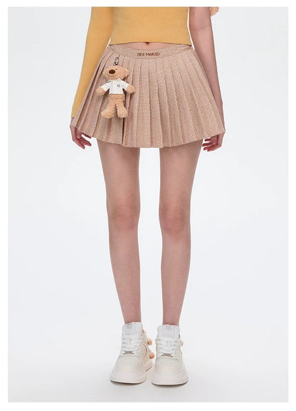 13DE MARZO Plaid Pleated Skirt Brown