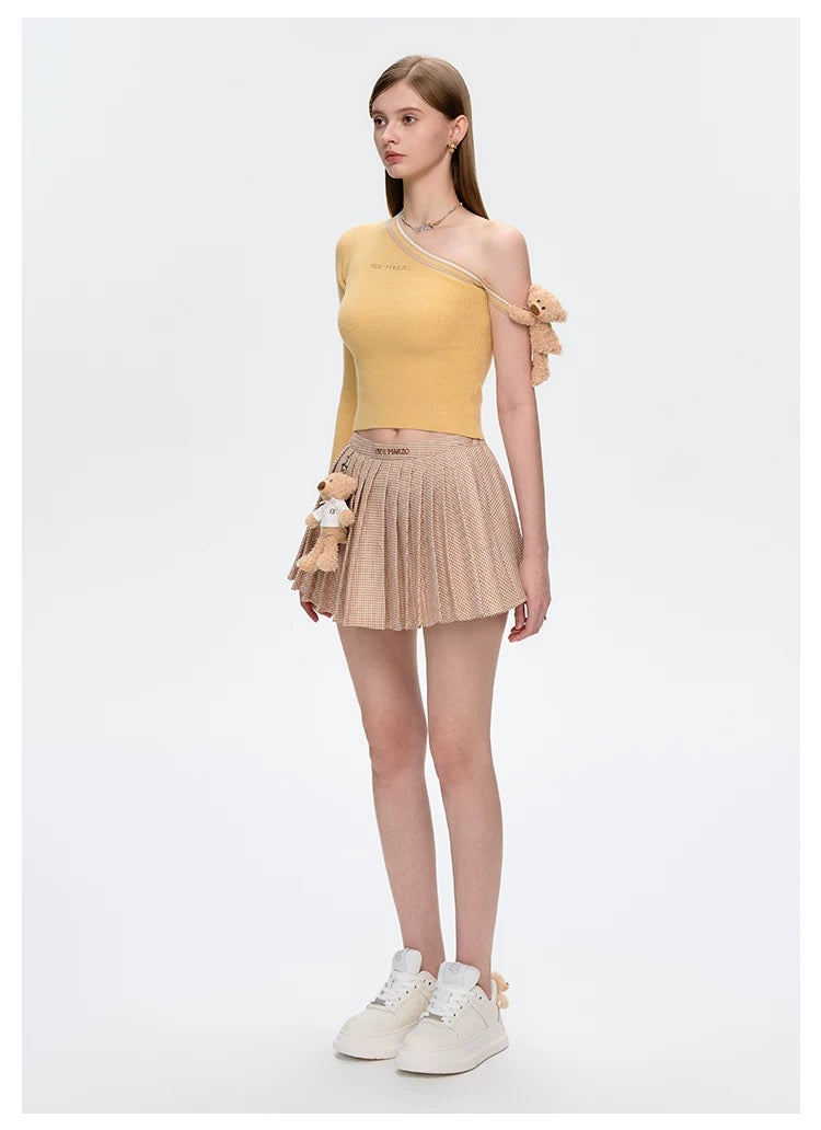 13DE MARZO Plaid Pleated Skirt Brown