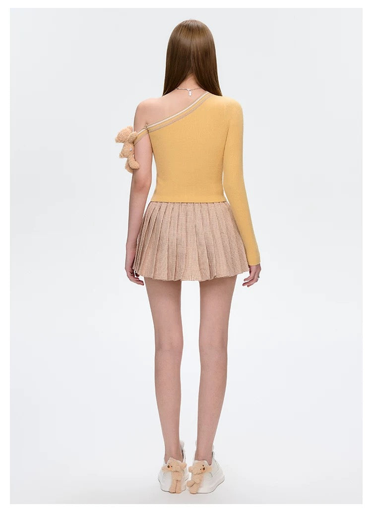 13DE MARZO Plaid Pleated Skirt Brown