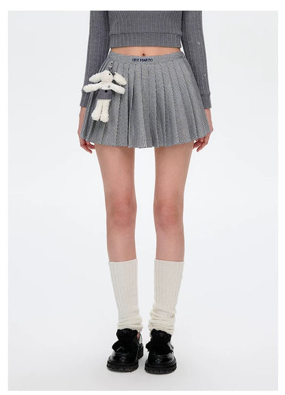 13DE MARZO Plaid Pleated Skirt Blue