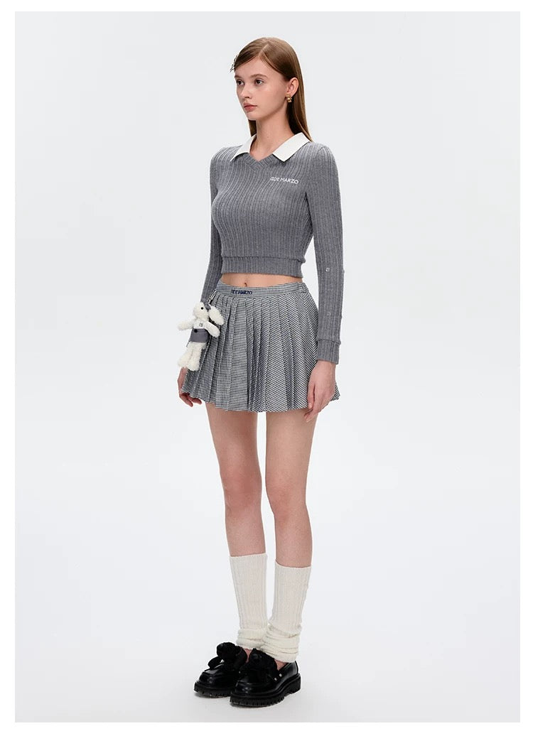 13DE MARZO Plaid Pleated Skirt Blue