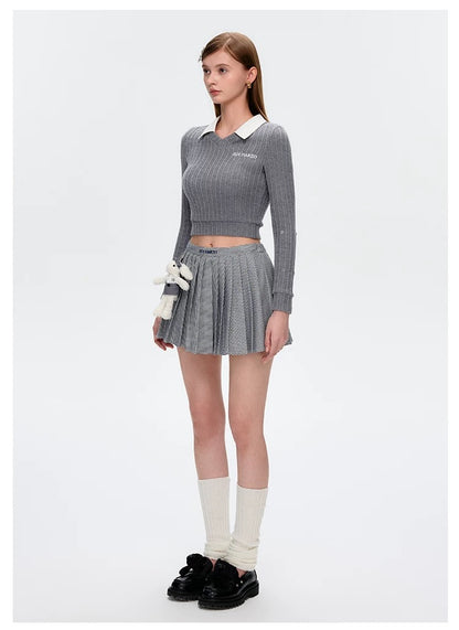 13DE MARZO Plaid Pleated Skirt Blue