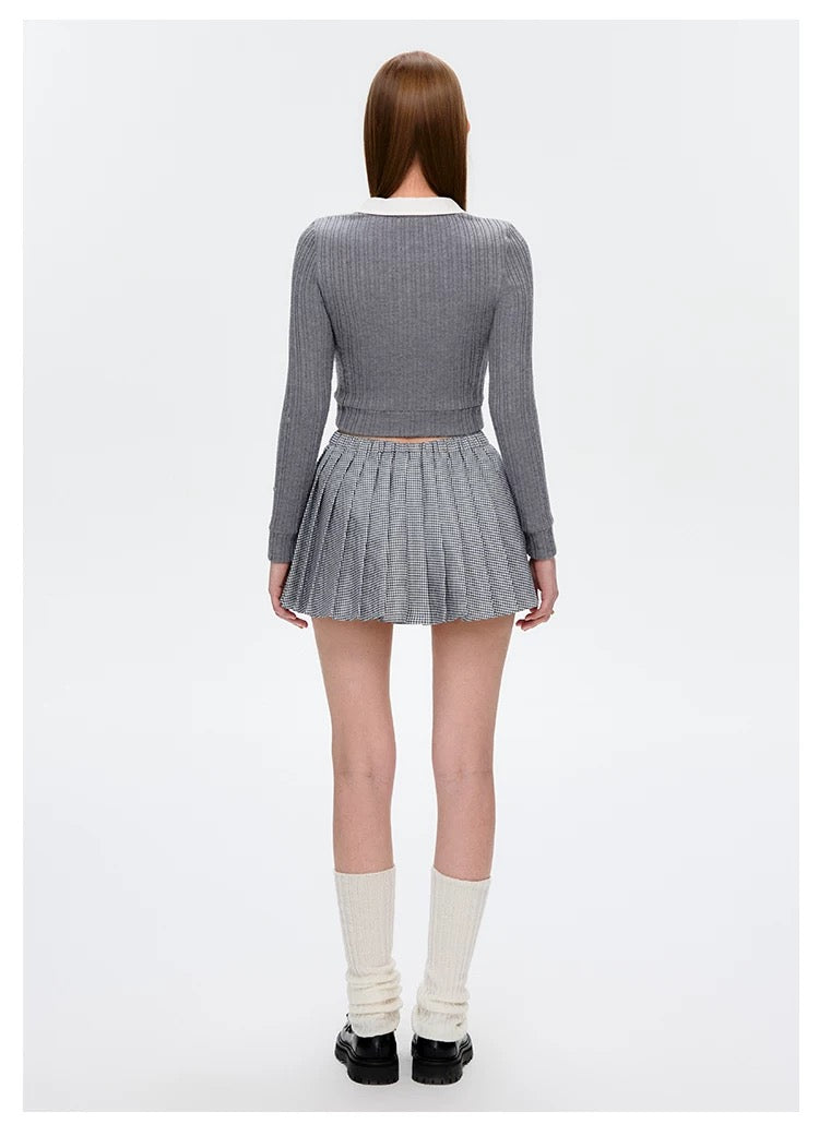 13DE MARZO Plaid Pleated Skirt Blue