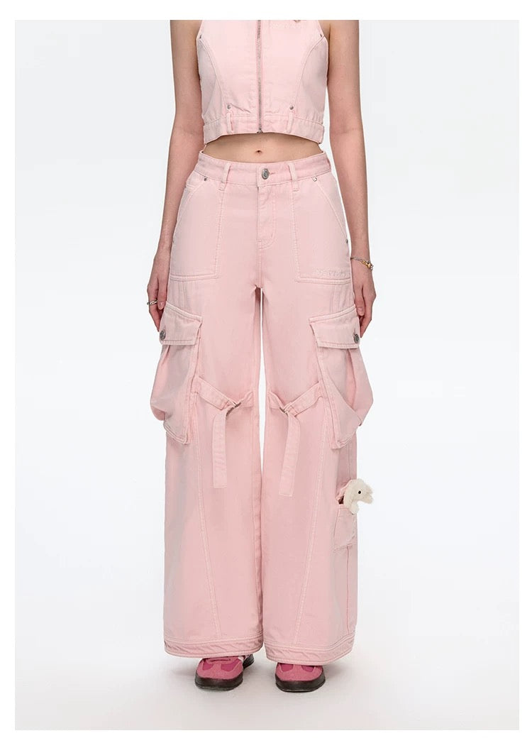 13DE MARZO Denim Cargo Pants Pink