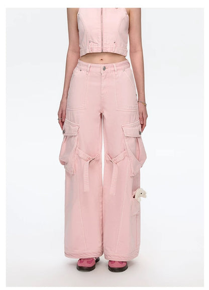 13DE MARZO Denim Cargo Pants Pink