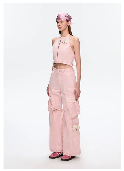 13DE MARZO Denim Cargo Pants Pink