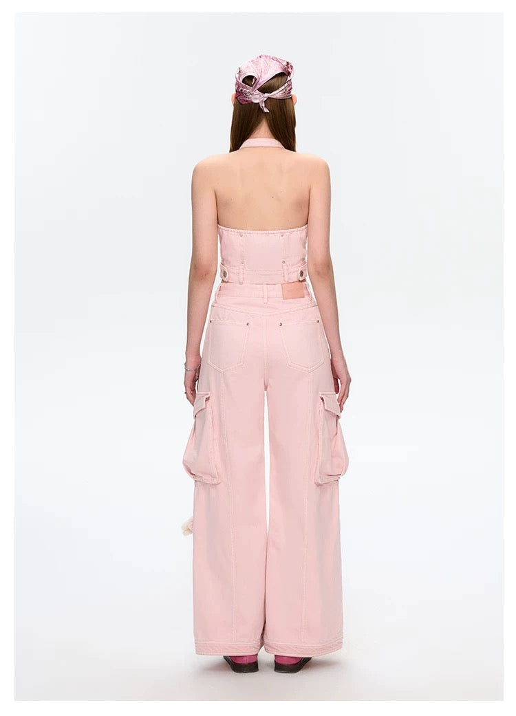 13DE MARZO Denim Cargo Pants Pink