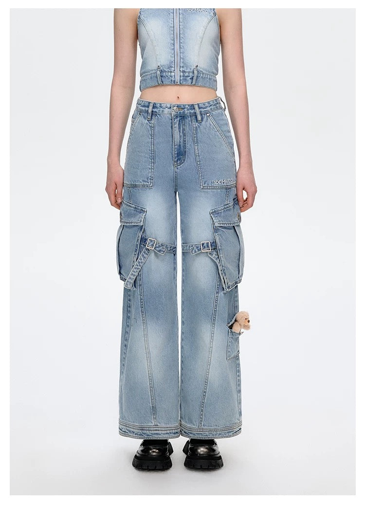 13DE MARZO Denim Cargo Pants Blue