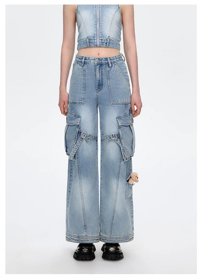 13DE MARZO Denim Cargo Pants Blue