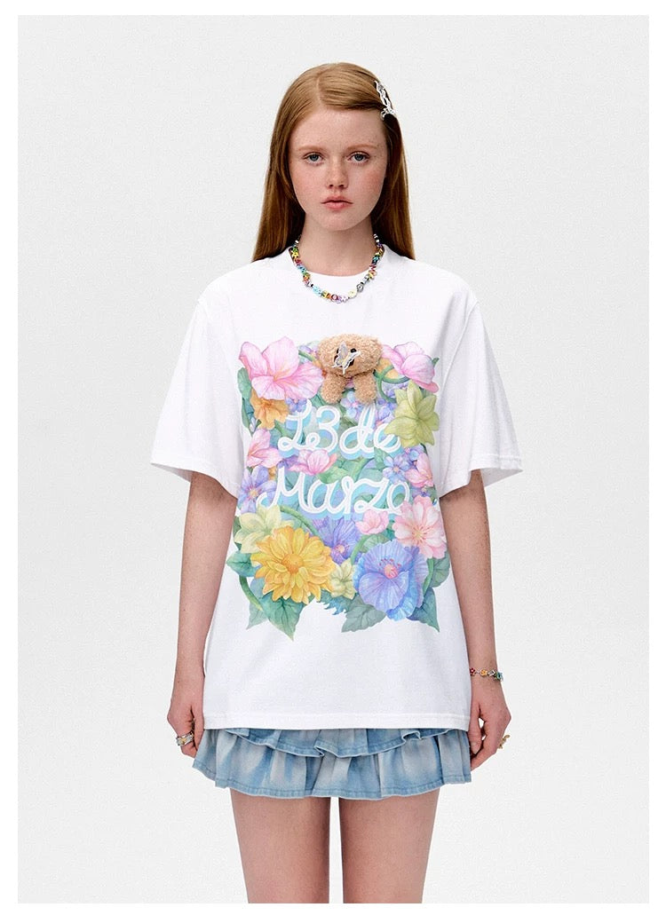 13DE MARZO Butterfly Bush T-shirt White