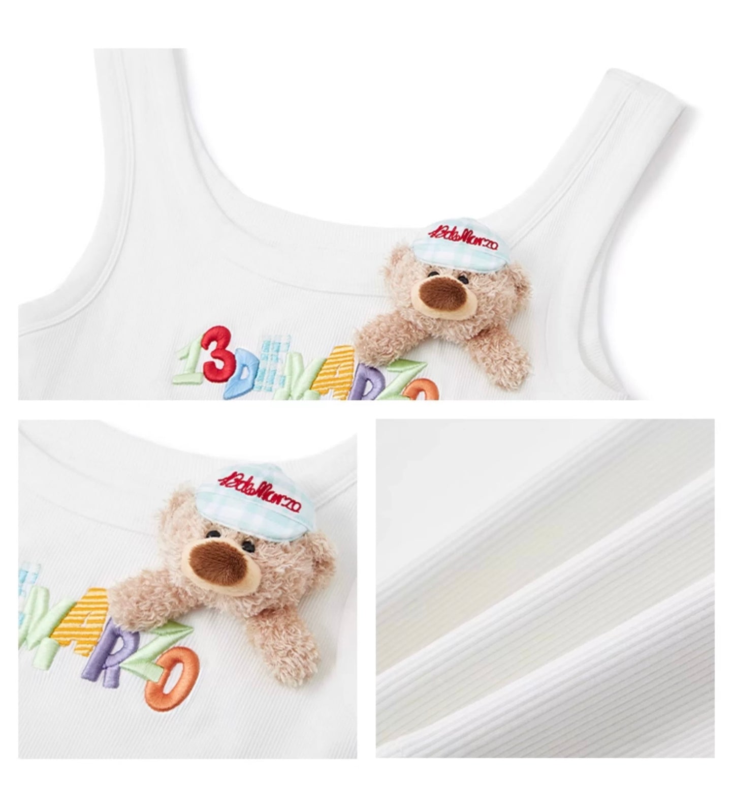 13DE MARZO Embroidered Colour-block Letter Tank Grey White