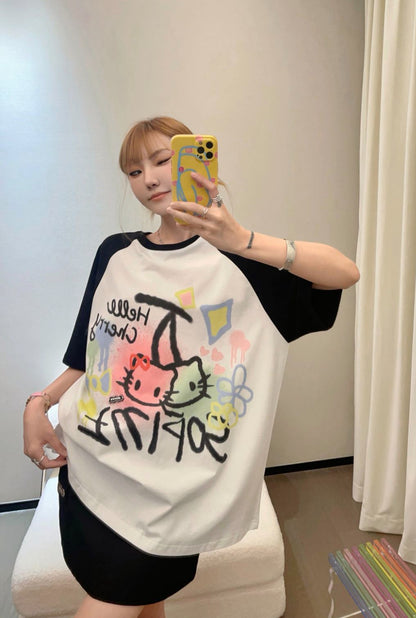 Sofitte Hello Kitty Graffiti Color Blocked Tee White