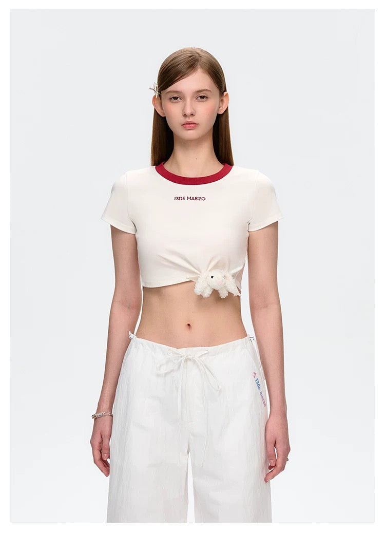 13DE MARZO Knot Cropped Top White