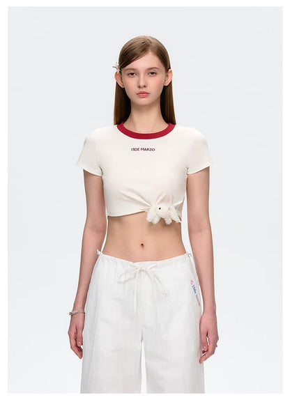 13DE MARZO Knot Cropped Top White